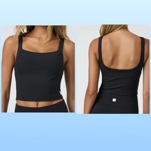 Vuori Black Ribbed Square-Neck Tank Top